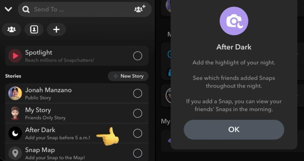 stories after dark snapchat